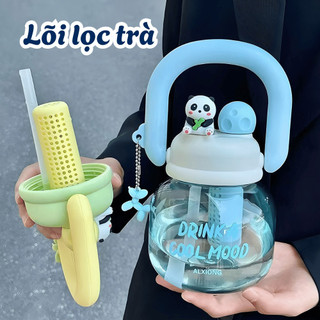 Bình Nước Gấu Trúc Nhựa An Toàn 800ml MAISON, Bình Nước Kèm Charm Dễ Thương, Có Lõi Lọc Tiện Dụng