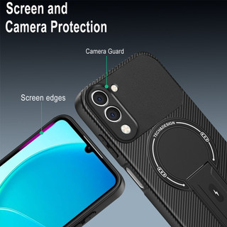 Dành Cho Vivo Y04 4G / Y29s 5G Ốp điện thoại Sợi Carbon Kết Cấu Mặt Sau Cứng Từ Tính Có Chân Đế Mềm TPU Cạnh Chống Sốc Mỏng Bao