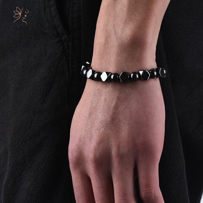 Vòng tay nam hạt hematite từ tính co giãn, hỗ trợ chăm sóc sức khỏe