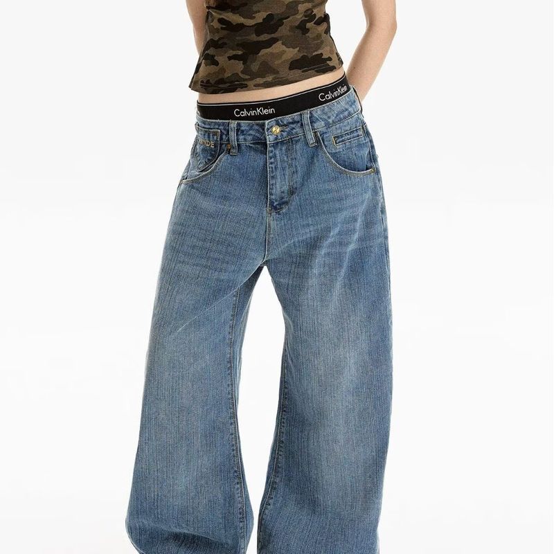Quần Jean Denim Ống Rộng High-Rise Cho Nữ, Thiết Kế Thoải Mái Và Just-Fit