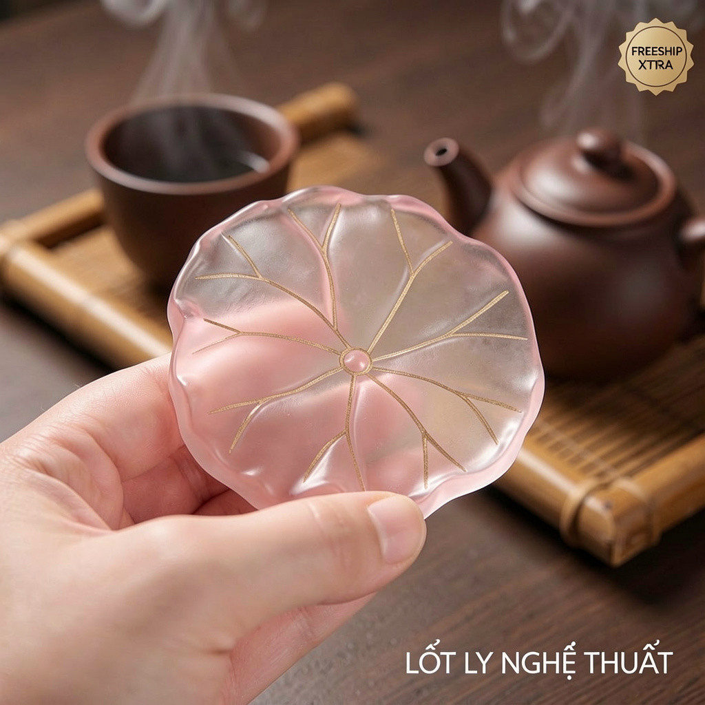 Phong Cách Trung Hoa Lá Sen Thủy Tinh Trà Coaster Dày Cách Nhiệt Trà Giữ Chậu Sen Master Cup Chống bỏng Phong Cách Trung Hoa Mới