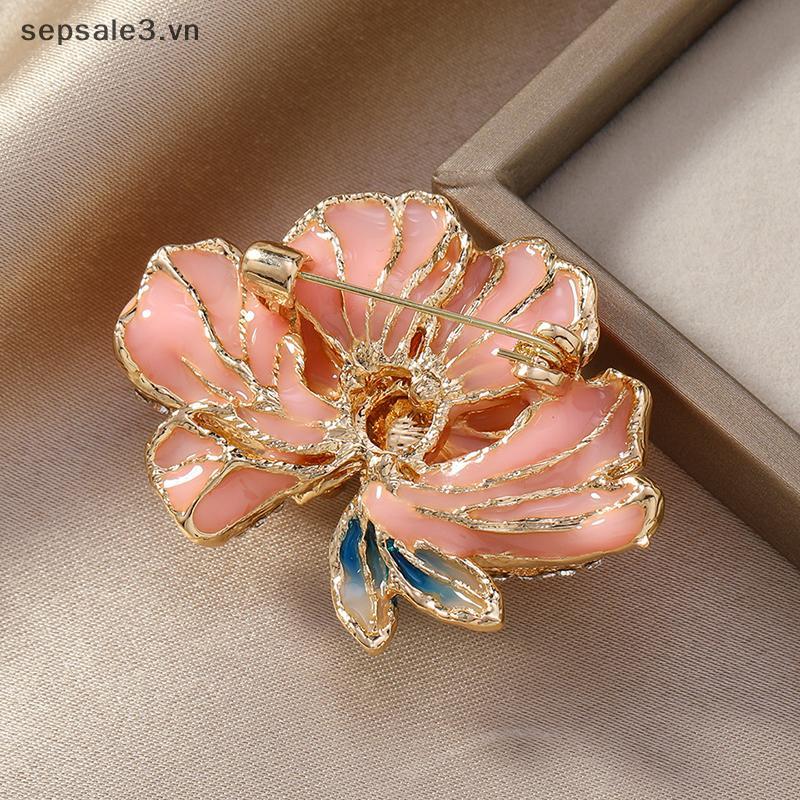 Trâm cài kim cương giả họa tiết hoa mẫu đơn màu hồng và xanh ngọc trai - Trang sức sang trọng cho cô nàng dự tiệc
