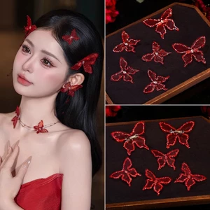 1 Bộ Kẹp Tóc Bướm Màu Đỏ Ngọt Ngào, Phong Cách Công Chúa