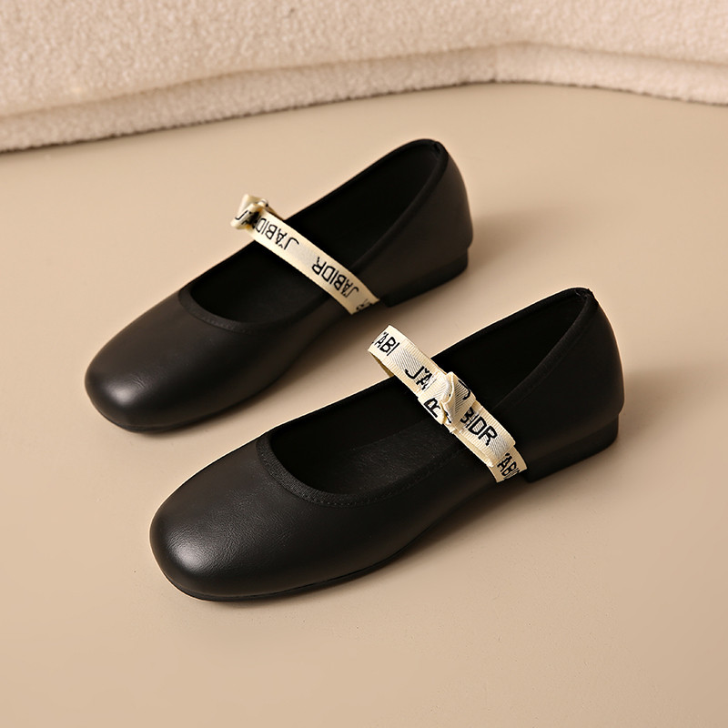 Retro Mary Jane Flat Ren Loafers Giày Da Nữ Mũi Tròn Đế Bằng