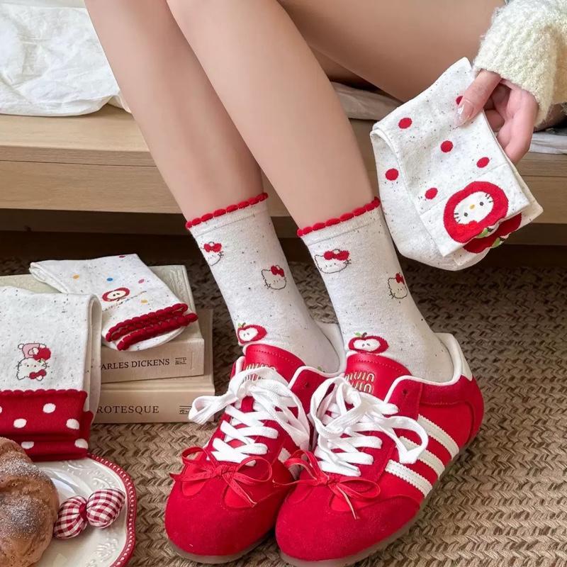 Tất Mèo Kitty 2026 Dành Cho Nữ Vải Cotton Mềm Mịn Phong Cách Dễ Thương Thêu Nơ Trẻ Trung Năng Động