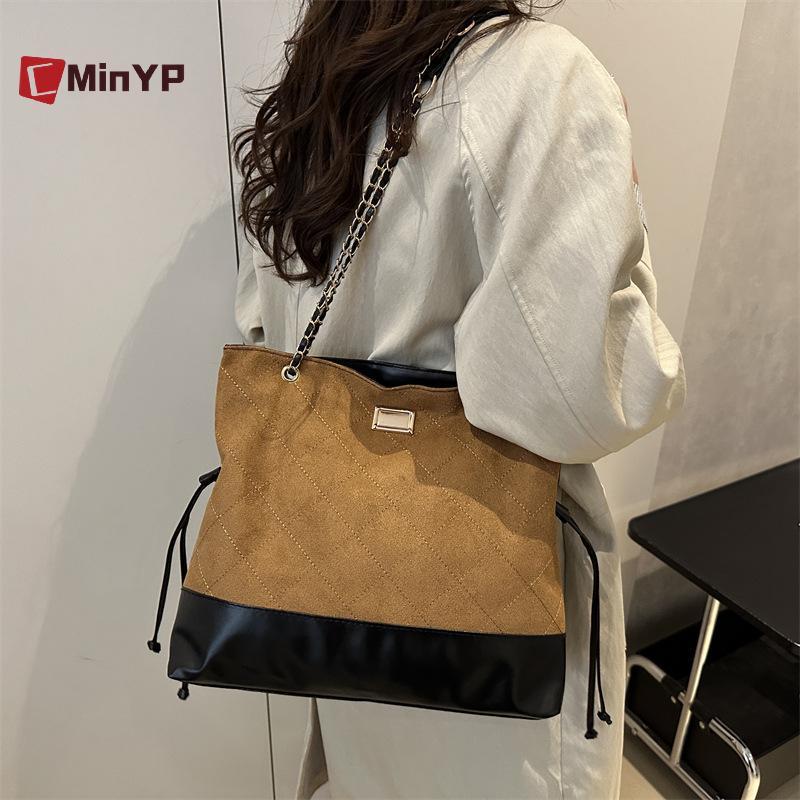 CMinYP Hợp Thời Trang Da Lộn Họa Tiết Vintage Dây Xích Xô Túi Màu Sắc Tương Phản Túi Đeo Vai Vinh Quang