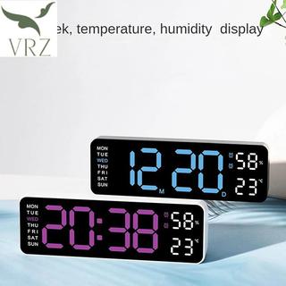 VRZ Đồng hồ treo tường kỹ thuật số lớn Nhiệt độ và độ ẩm Tuần hiển thị Độ sáng Có thể điều chỉnh Đèn LED điện tử Đồng hồ báo thức HOT
