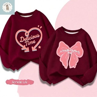 Áo sweatshirt mỏng cổ tròn màu đỏ tía in một mặt dành cho bé gái, kiểu dáng thời trang, đa năng và thoải mái.