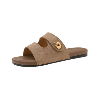 Nửa Dép Nữ 22 Mùa Hè Khóa Kim Loại La Mã Birkenstock Cao Cấp Mở Mũi Bằng Đi Biển Đi Biển Dép WONT