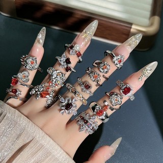 Lựu Đỏ Nhẫn Nữ Ánh Sáng Sang Trọng Họa Tiết Hoa Nghệ Thuật - Thoải Mái Và Thời thượng