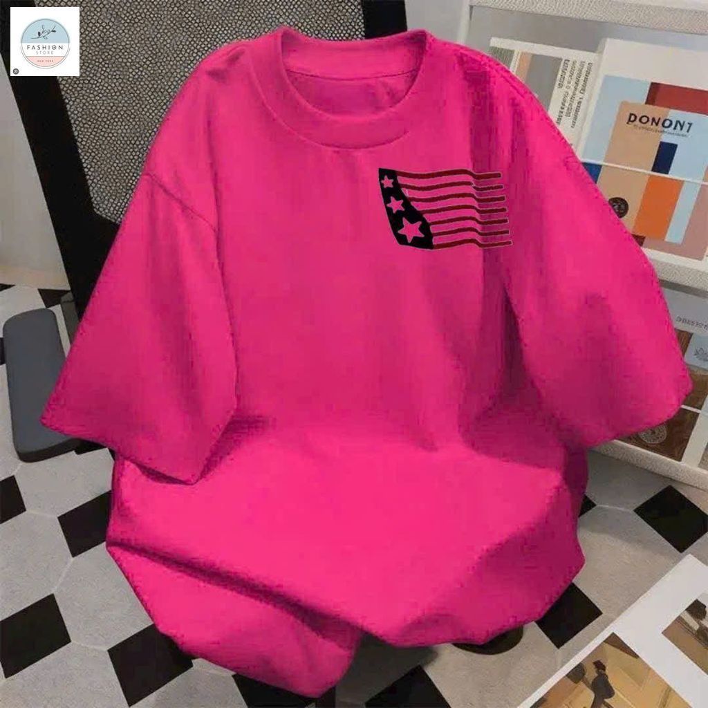 Áo phông unisex tay lỡ cotton su mát với Hình lá cờ Mỹ siêu hot,Trẻ trung -quanao94