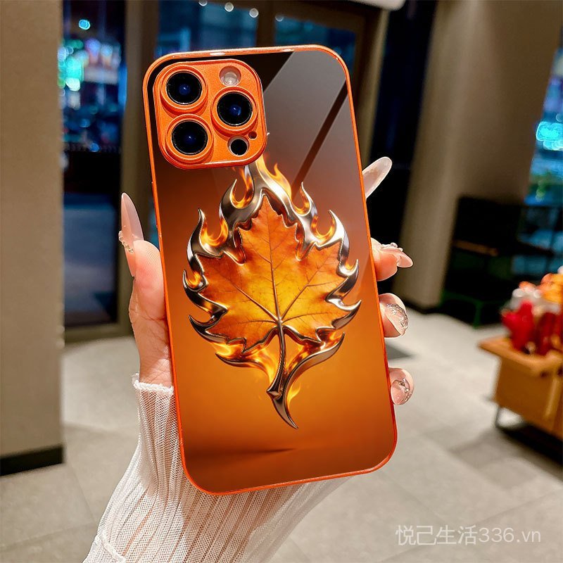 Flame Maple Leaf Thích hợp cho iPhone17Pro / 16 / 15 / 14 / 13Promax Xingyu Vỏ kính cường lực màu cam