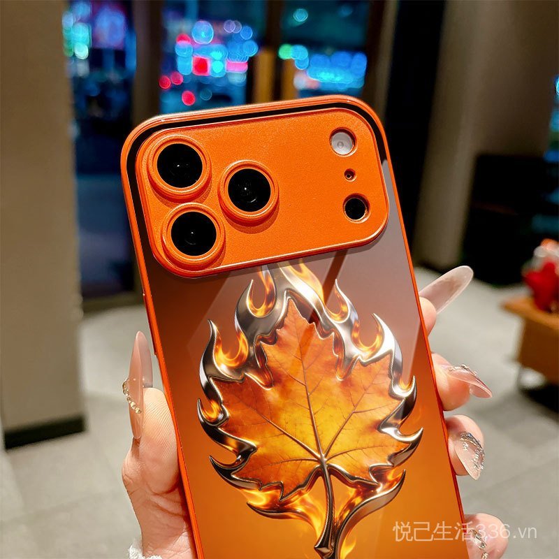 Flame Maple Leaf Thích hợp cho iPhone17Pro / 16 / 15 / 14 / 13Promax Xingyu Vỏ kính cường lực màu cam