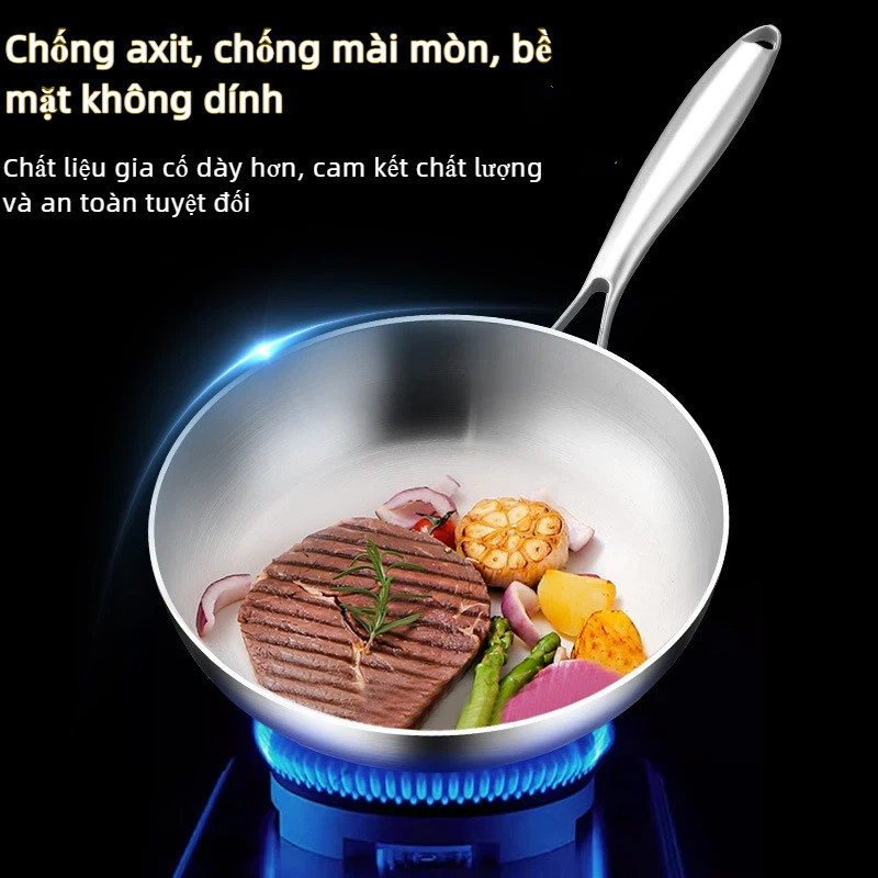 Chảo Inox 316L 7 Lớp Nguyên Khối, Chống Dính Tự Nhiên, Tay Cầm Chống Bỏng, Dẫn nhiệt nhanh, Dễ dàng vệ sinh