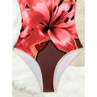 Đồ Bơi Nữ Rượu Hoa Đỏ Dây Đơn One Piece Bikini Bathig Suit