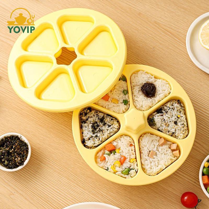 YOVIP 6 trong 1 Khoang Tam Giác Khuôn Sushi Máy Làm Cơm Máy Làm Sushi Khôngsti Dụng Cụ Nhà Bếp Hộp Bento Đồ Dùng Bữa Ăn Cho Rong Biển Cilantro Cơm Bóng VN