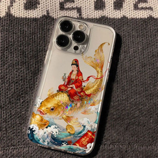 Ốp điện thoại Guanyin Phước Lành Koi cho iPhone 17Air / 16 / 15PLUS / 14 / 13pro Max / 12 / 11 / X / XS / 7 / 8, cá tính sáng tạo. Vỏ trong suốt, chống thấm nước, chống sốc, vỏ bảo vệ