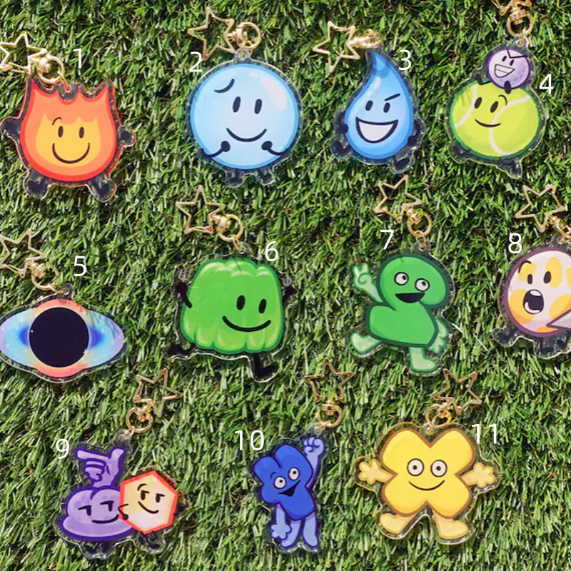 BFDI Keychains - 2.5" Acrylic - Firey, Bubble, Teardrop, Golfball, Tennisball, Black Hole, Gelatin, Two, Naily, Eggy,..