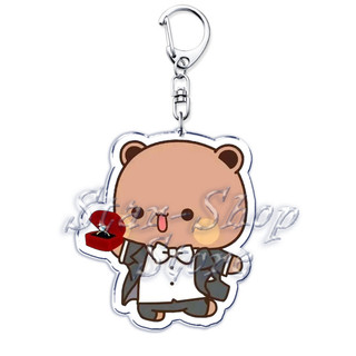Bubu Dudu Rose Love Keychains Couple Bear Panda Acrylic Keyrings for Accessories Bag Pendant Key Chain for Gifts