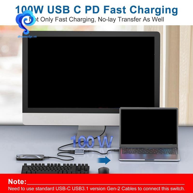 [dreamedge] Bộ chia công tắc cho 2 máy tính Bi Directional USB C KVM Switch 1 trong 2 Out cho 8K @ 60Hz / 4K @ 144Hz Truyền Video 10Gbps