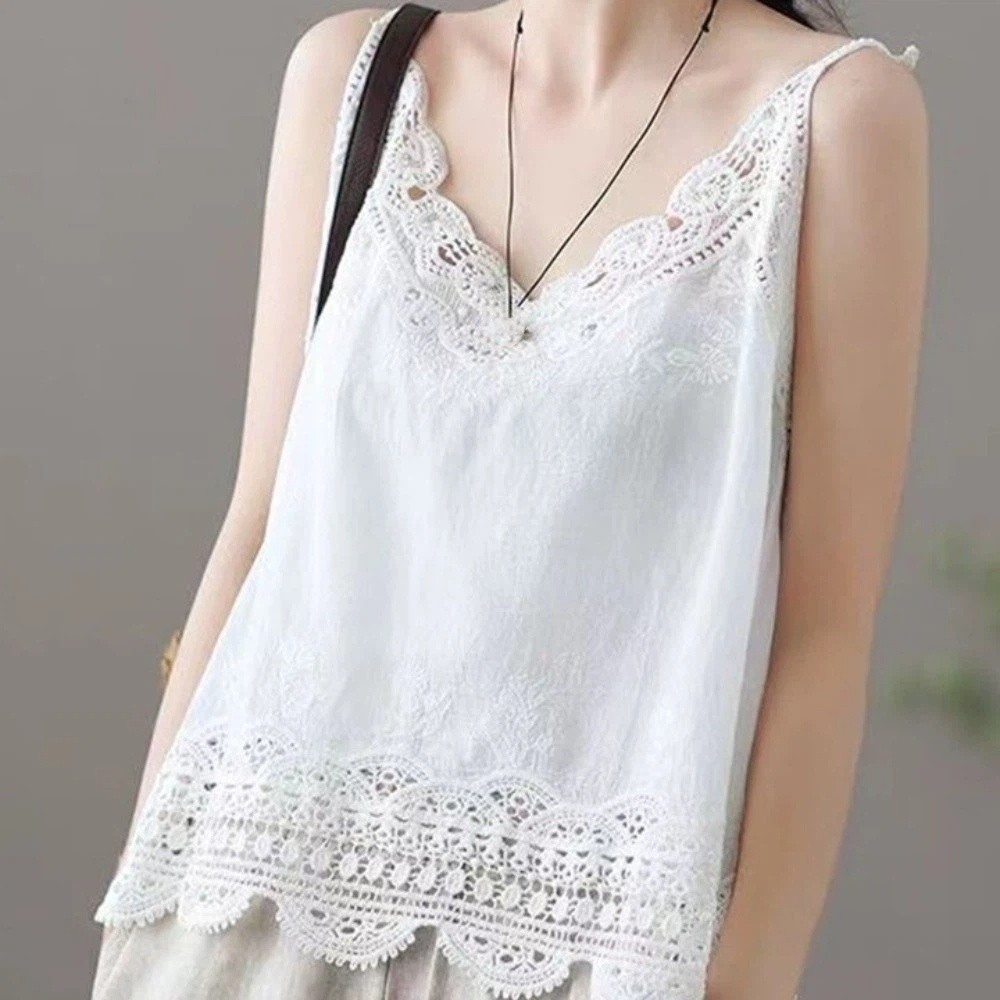 Áo Vest Phong Cách Bohemia CHIPHIVE, Mặc Đi Biển Mùa Hè Áo Viền Ren, Thanh Lịch Rời Cổ Chữ V Ngọt Ngào Không Tay Tiệc