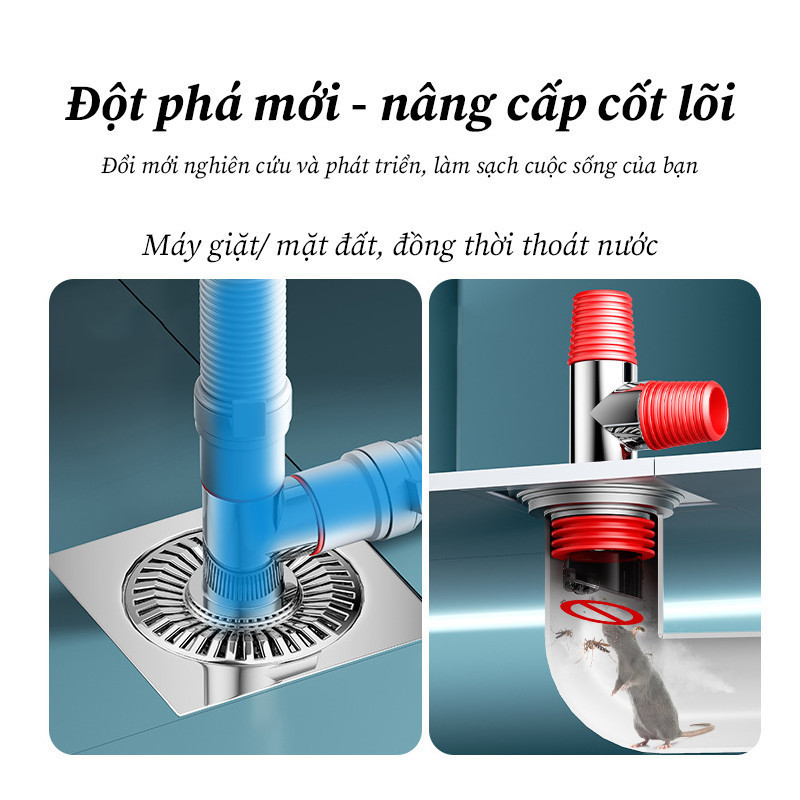 Bộ Chia Nối Thoát Nước 3 in 1-Chống Mùi, Côn Trùng, Lọc Rác-Phù Hợp Mọi Lỗ Thoát&Máy Giặt&hoát Sàn
