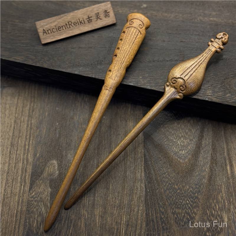 Bá Nha Tuyệt Huyền｜18cm Kim Ti Đàn Gỗ Điêu Khắc Tỳ Bà Trâm Tóc Văn Nghệ Cổ Điển Trung Quốc Phong Cách Đơn Giản DIY Nghệ Thuật Tiệt Đầu