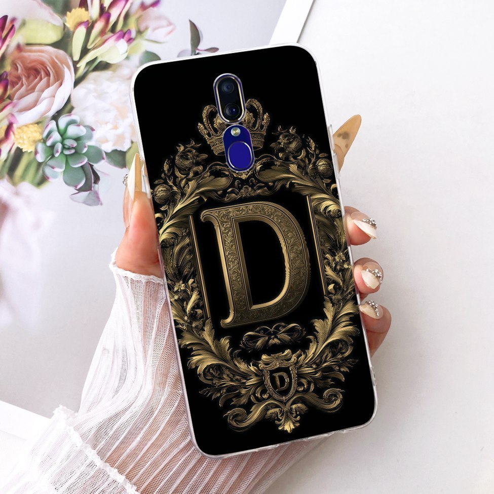 Ốp lưng Oppo F11 Trong suốt sang trọng Crown A-Z Letters Vỏ mềm sơn 2D Oppo CPH1913 CPH1911