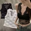 Áo Crop Top NICOLOO, Áo vest ren thiết kế cổ chữ V thêu hoa, gợi cảm xuyên thấu ren rỗng viền đế vest nữ mùa hè Innerwear Base