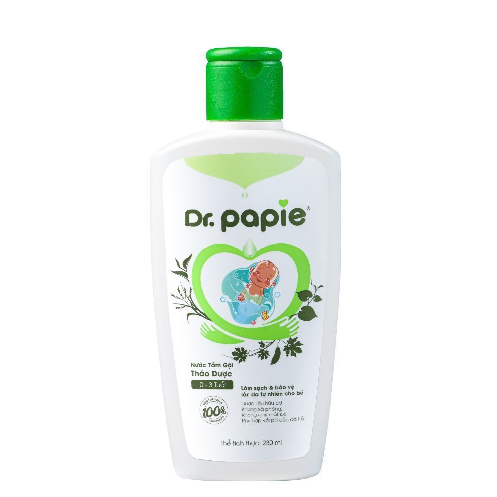 Nước Tắm Gội 2 IN 1 Thảo Dược Shan Tuyết Làm Mát Da Giảm Mẩn Đỏ Dr.Papie 230ml dành cho bé sơ sinh