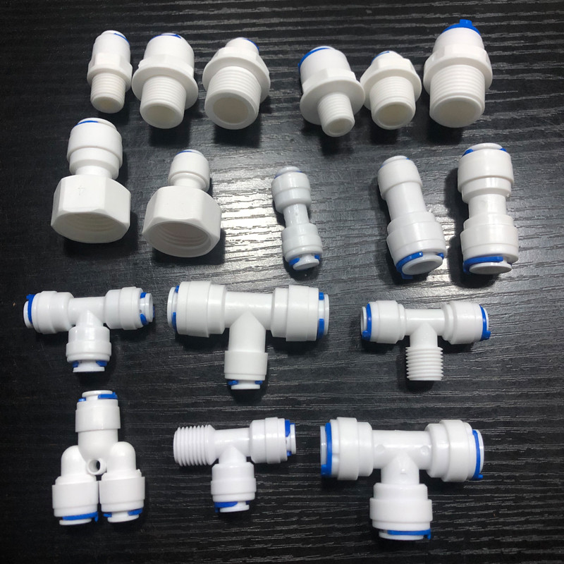 Thẩm thấu ngược Khớp Nối Nhanh 1 / 4 "3 / 8" OD Kết Nối Ống Tee Y Kết Nối 2 Chiều Thẳng RO Nước Ống Nhựa Lắp