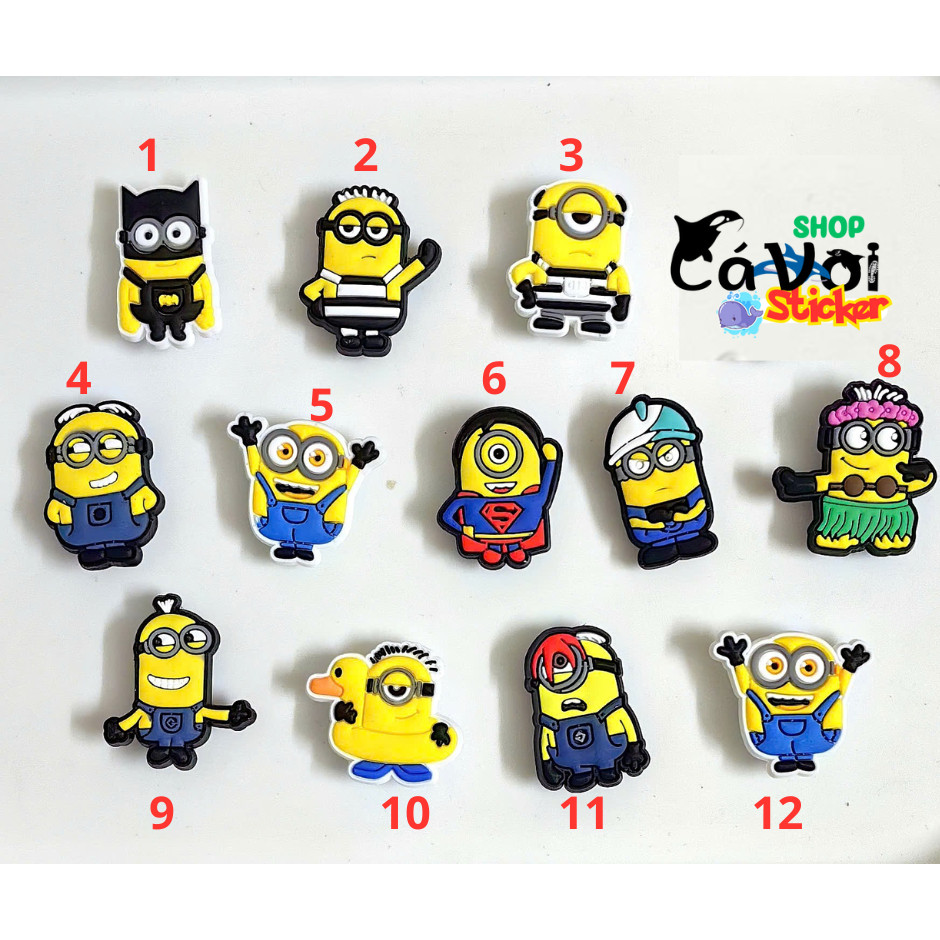Set 12 Sticker/ Charm gắn dép - Hoạt hình minions dễ thương