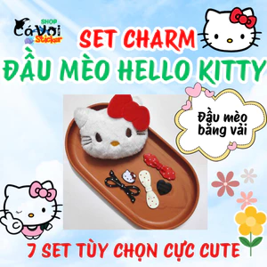 Set charm đầu mèo HELLO KITTY bằng vải -Charm Gắn Dép DIY Phong Cách Kawaii, Phụ Kiện Trang Trí Dép - 7 SET TÙY CHỌN