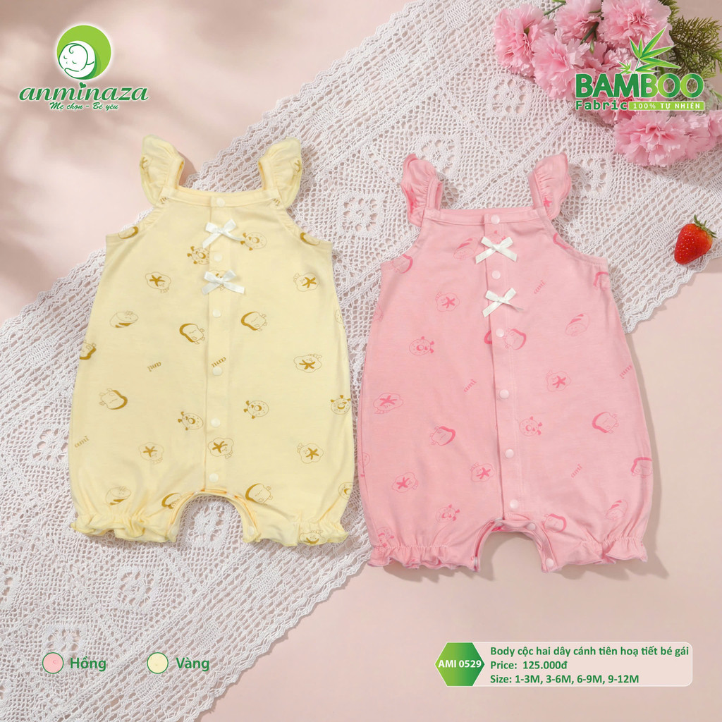 Body Hai Dây Bé Gái Anminaza Cánh Tiên Vải Sợi Tre Petit Hoạ Tiết Mềm Mịn Co Dãn - Hàng Chính Hãng AMI0529