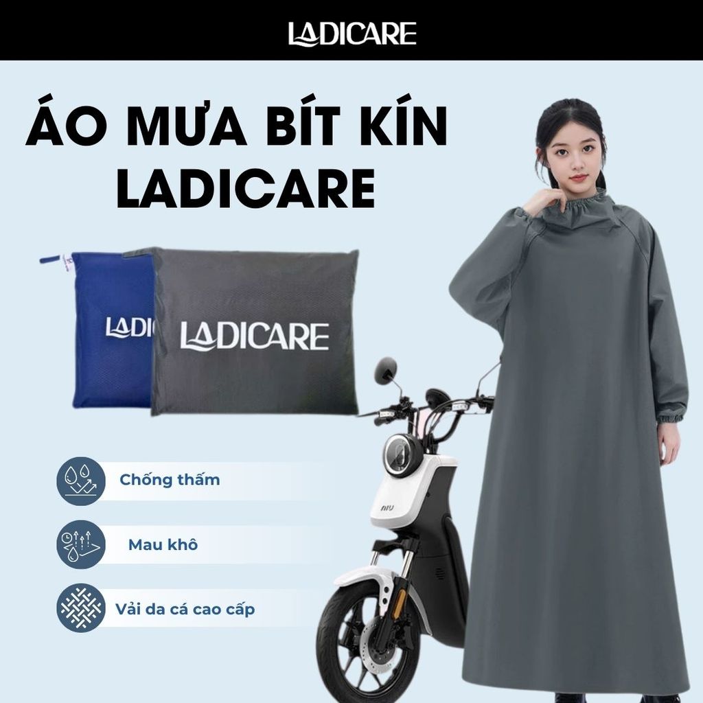 [Loại tốt] Áo mưa bít LADICARE kiểu kín toàn thân vải da cá chống thấm cao cấp phù hợp cho cả nam nữ đi xe máy