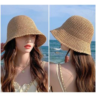 Mũ che nắng ngoài trời SEREN, Mũ xô rơm thoáng khí chống tia cực tím, Mũ dệt tay có thể gập lại mùa hè dành cho nữ đi biển