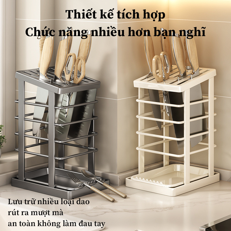 Kệ Để Dao Thớt Inox Cao Cấp - Có Khay Hứng Nước, Ống Đũa Tiện Lợi, Thoáng Mát, Không Han Rỉ