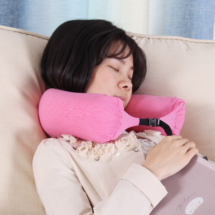 Gối cổ hạt hình chữ U Muji sọc, hỗ trợ thắt lưng, dùng cho máy bay/du lịch 2026.2.26