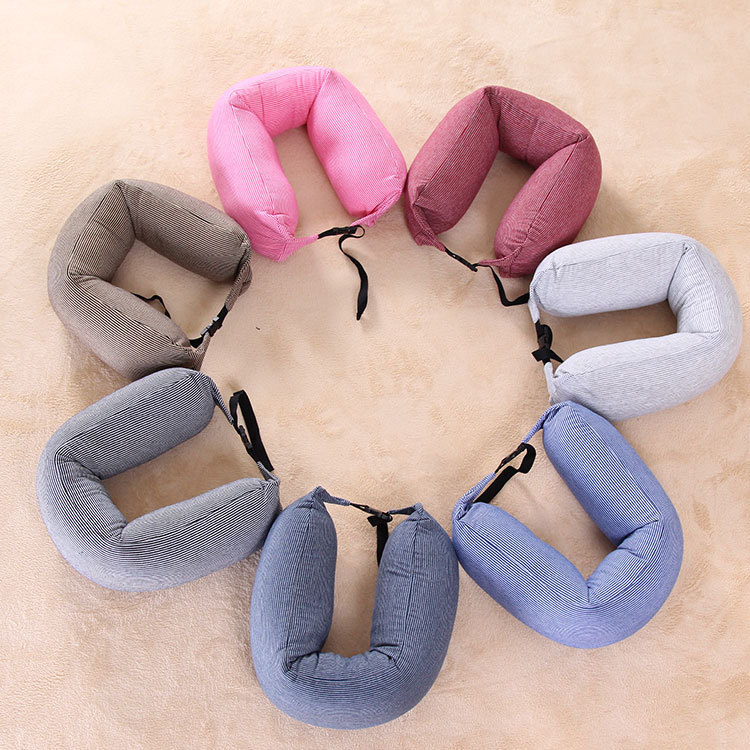 Gối cổ hạt hình chữ U Muji sọc, hỗ trợ thắt lưng, dùng cho máy bay/du lịch 2026.2.26