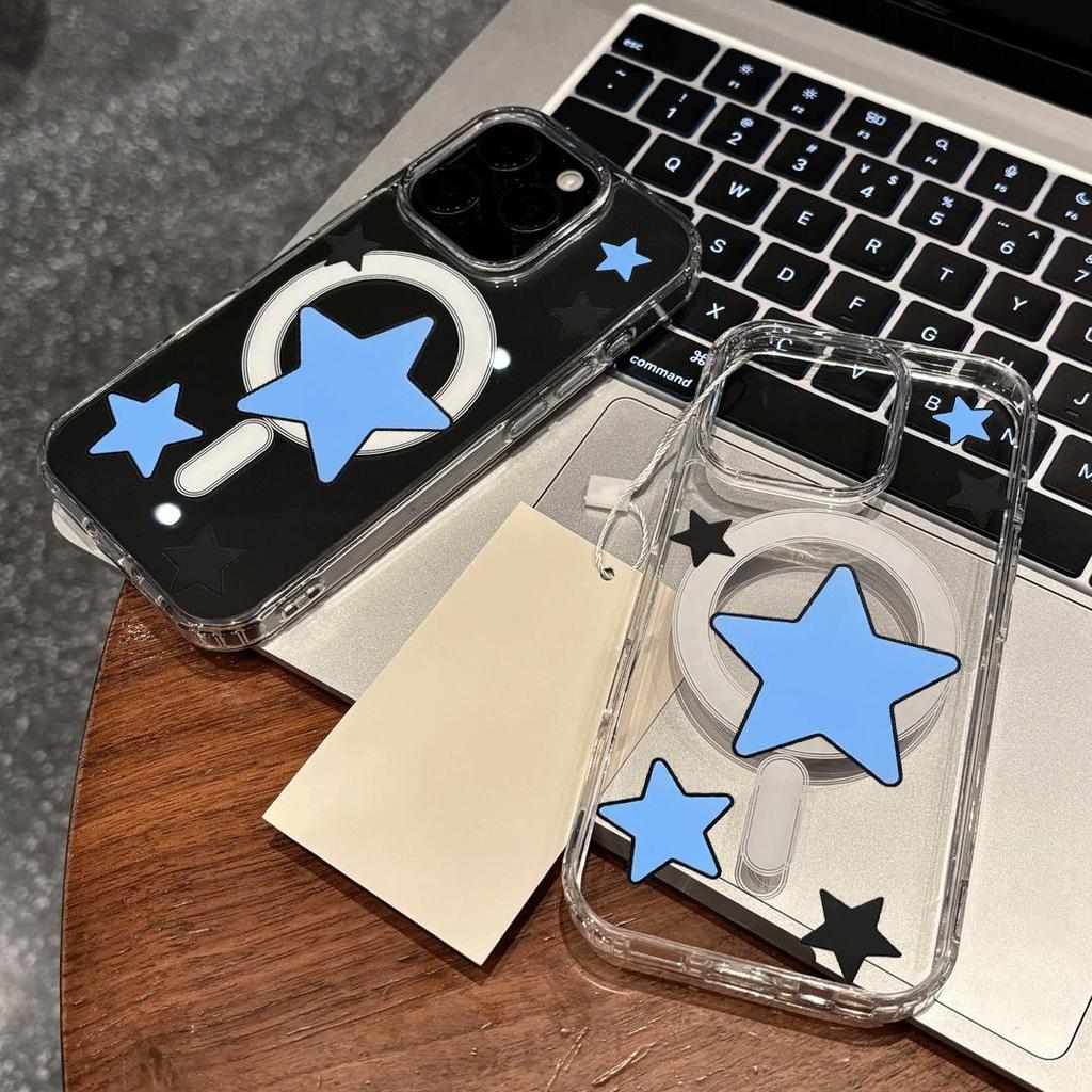 Blue Star White Bar cho trường hợp iPhone 17promax iPhone 16 Dễ thương 15pro Rõ ràng 14 Ý tưởng