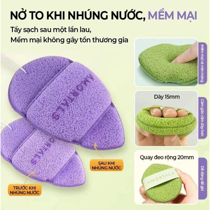 Bông trang điểm, tẩy trang, rửa mặt Amortals Smile hình giọt nước siêu mềm, có thể dùng ướt hoặc khô