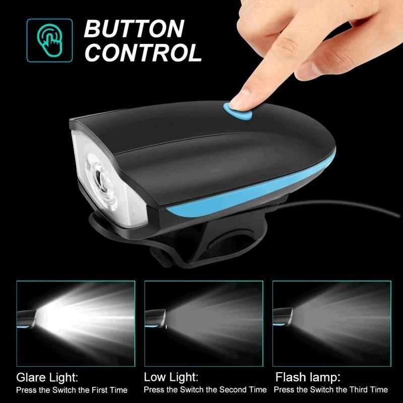 Đèn Xe Đạp Siêu Sáng 3 Chế Độ kèm Còi To Chân Sạc USB Tiện Lợi (lắp được cả xe điện)