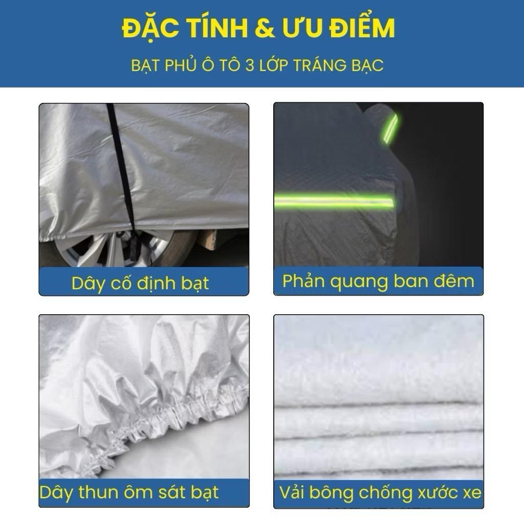 Bạt Phủ ô tô che nắng 3 lớp tặng kèm 1 khăn lau xe và 2 viên sủi rửa kính