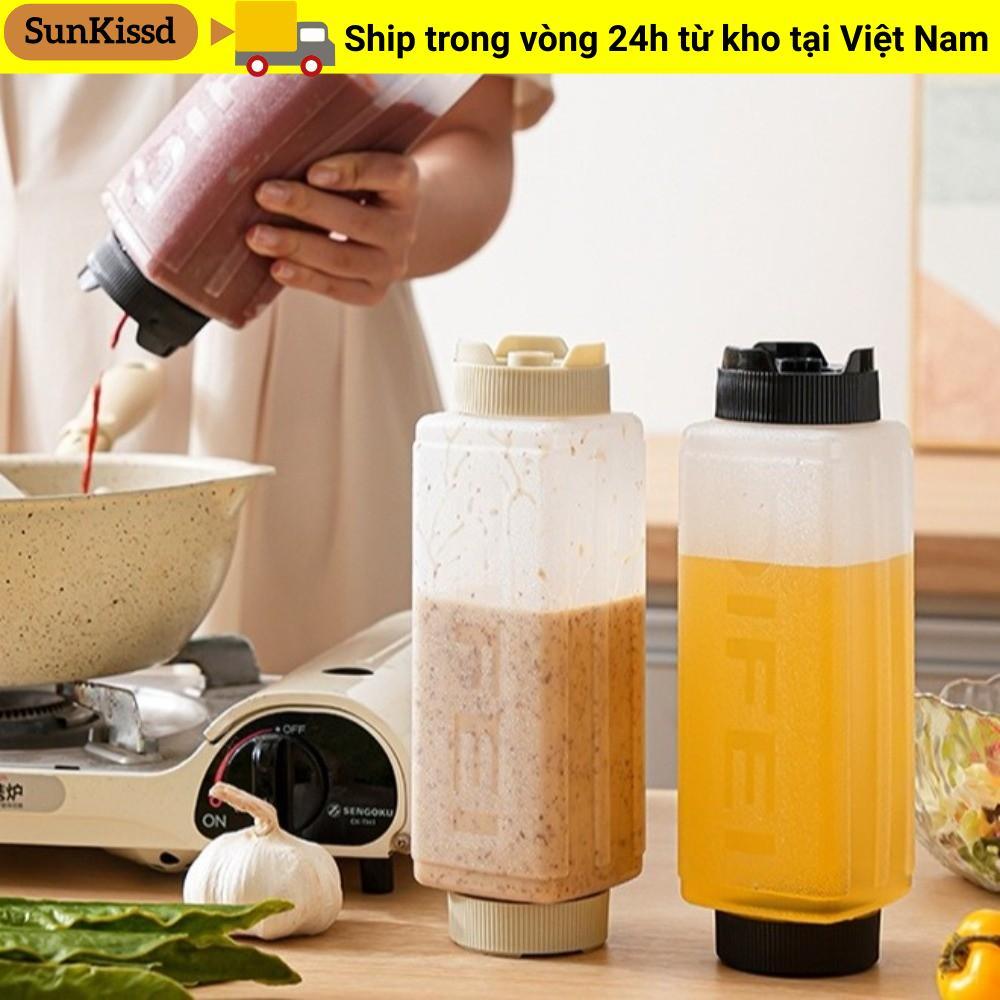 Bình đựng nước sốt ép SUNKISSD, Bình bóp hai đầu 720ml, Dụng cụ nhà bếp Nhựa dung tích lớn trong đầu bếp dã ngoại sốt cà chua đầu tiên