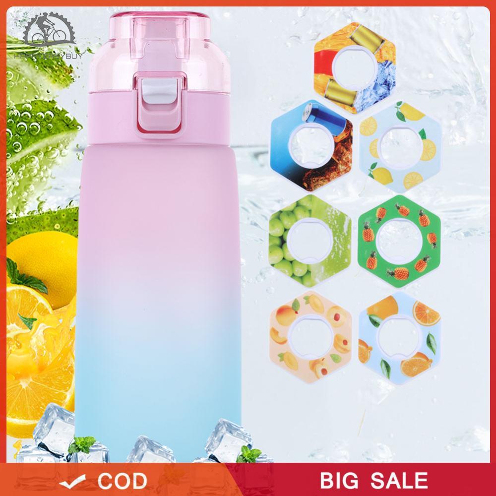 Hạnh phúc❣ Cốc nước thơm 600ML với 7 hạt hương vị Chai nước thơm trái cây Bình nước uống Thích hợp cho thể thao ngoài trời