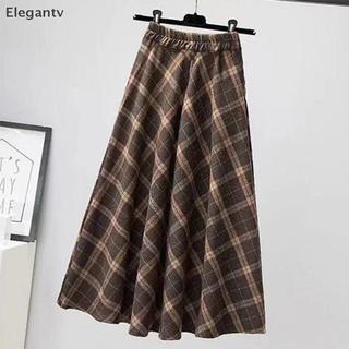 EGN Thời Trang Kẻ Sọc Retro Co Giãn Eo Rộng Cao Váy Dài Cho Nữ N