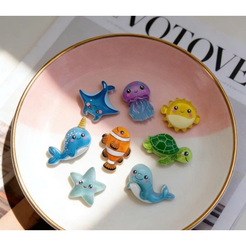 CHARM PHÁT SÁNG: Set Charm Đại Dương Cute – 8 Charm Sinh Vật Biển Kawaii Trang Trí Dép / Phụ Kiện