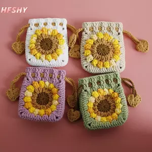 HFSHY Mới Hoa Hướng Dương Móc Ví Đựng Tiền Xu Dệt Kim Mini Dây Rút Túi Sáng Tạo Nữ Túi Chìa Khóa Thích Hợp Cho Chìa Khóa Lưu Trữ VN