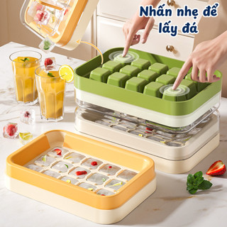 Khay Làm Đá Viên Silicon Lấy Đá Dễ Dàng, Khuôn Làm Thạch Hoa Quả Có Nắp Đậy Ngăn Mùi Tủ Lạnh