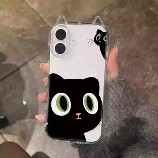 Ốp lưng IPhone 17 16 15 14 13 12 11 Pro Max XRXSMax 78 Plus Dễ thương mèo đen tai điện thoại trường hợp